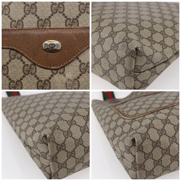 GUCCI GG Supreme Web Sherry Line Bag PVC Leather Beige - Picture 11 of 15